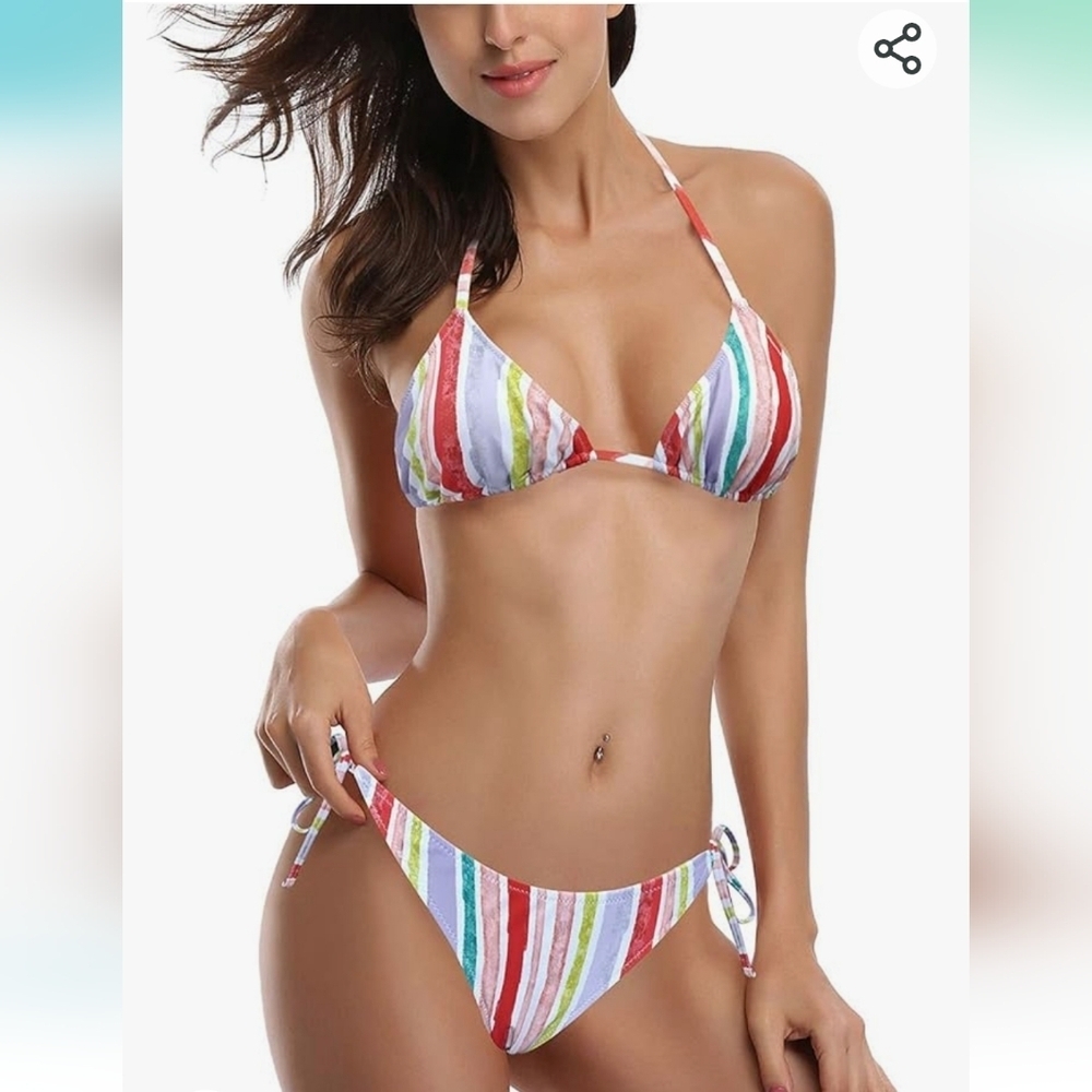 SHEKINI Women's Triangle Bikini Set Halter Sexy Bathing Suits String Low Waisted